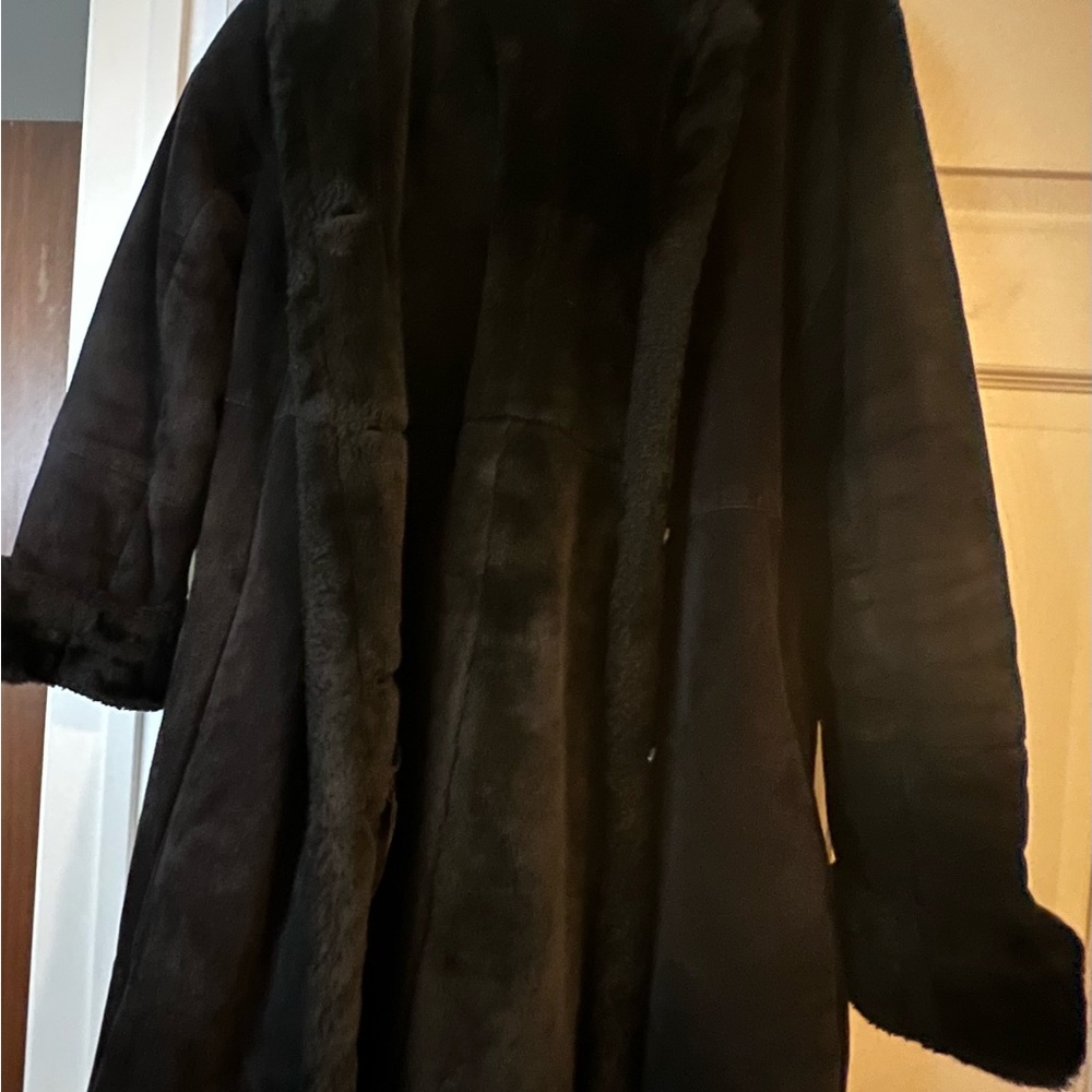 Black shearling hooded coat size small
